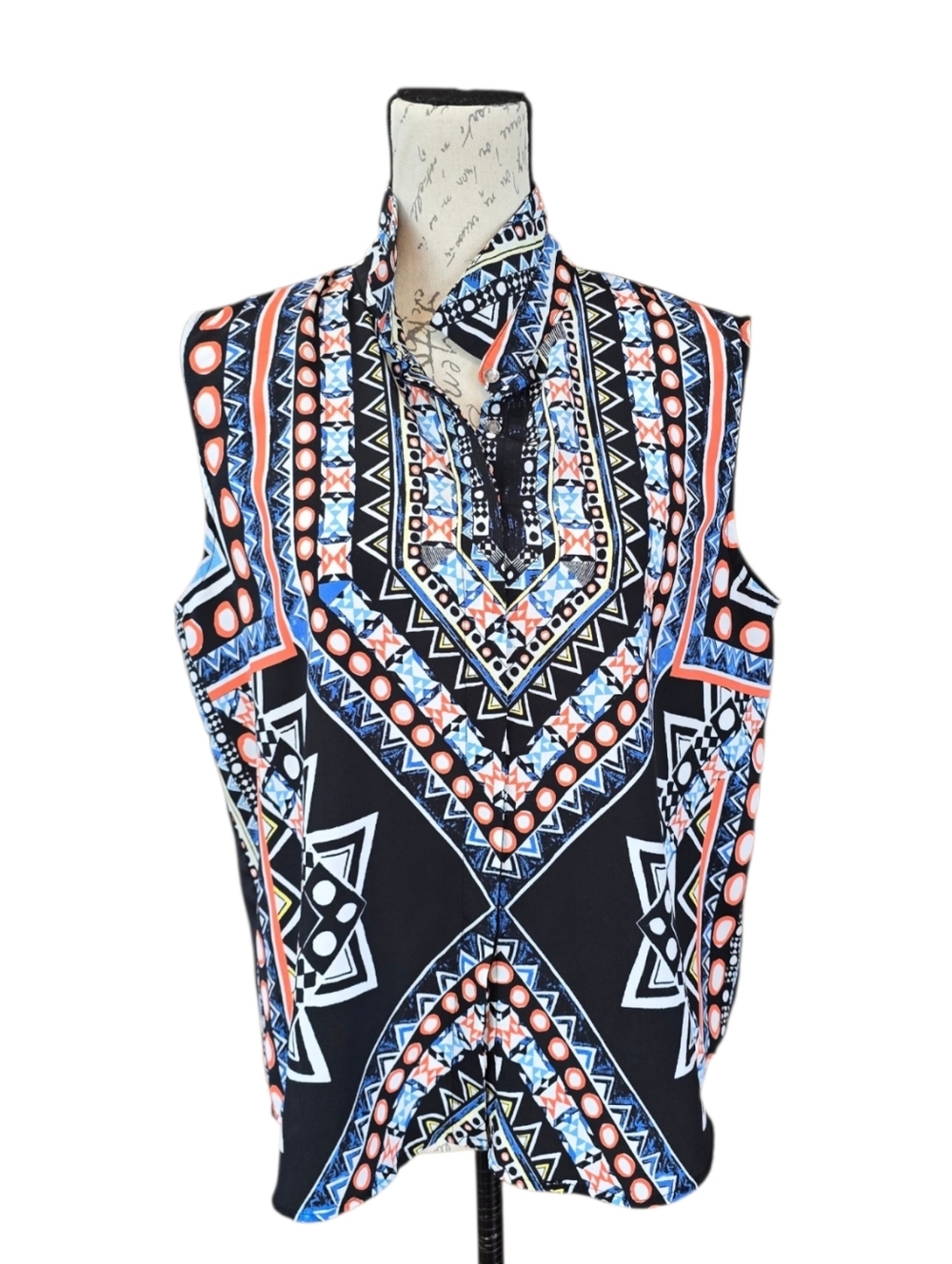 Mossimo Black Multicolor Tribal Aztec Print Sleeveless Blouse XL